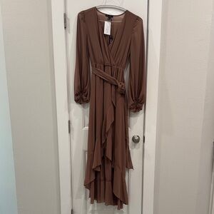 Chic Long Sleeve Brown Maxi Dress